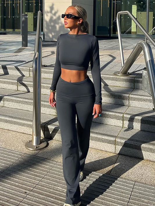 CROP TOP AND FLARE PANTS SET