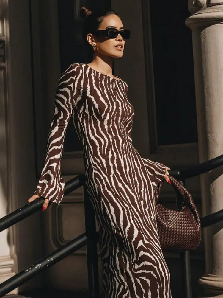 PRINT LONG SLEEVE MAXI DRESS