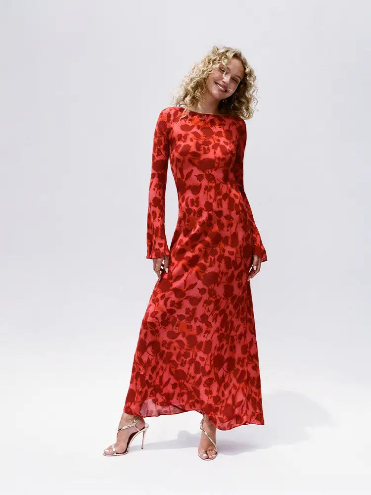 PRINT LONG SLEEVE MAXI DRESS