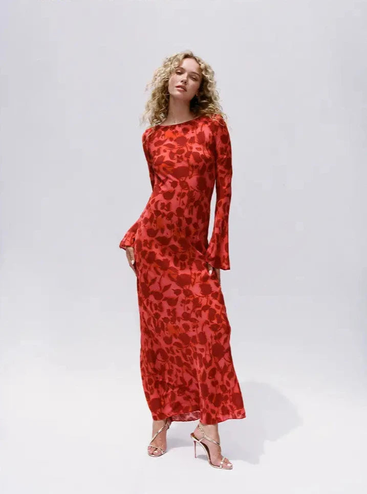 PRINT LONG SLEEVE MAXI DRESS