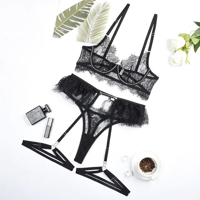 TRANSPARENT LACE LINGERIE SET