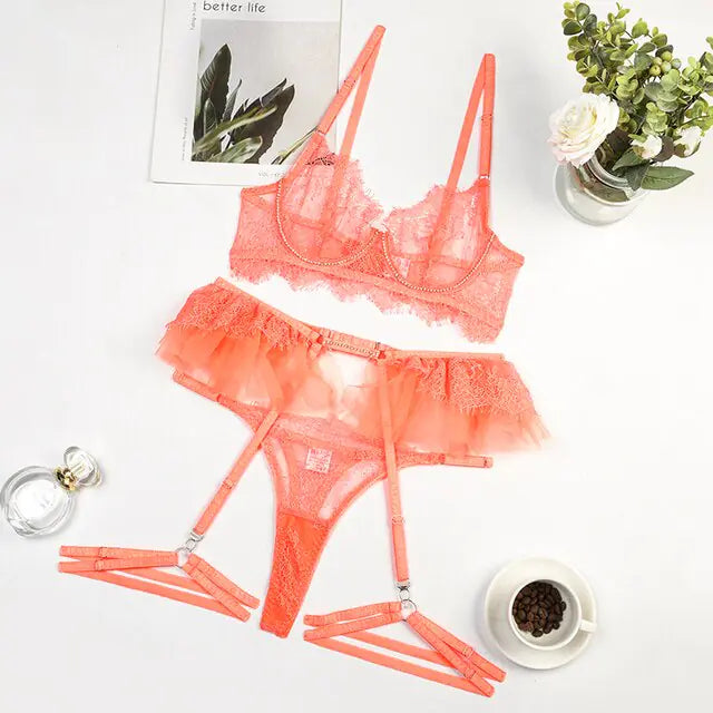 TRANSPARENT LACE LINGERIE SET